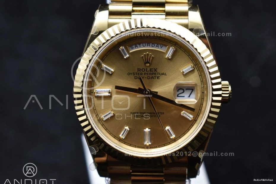 GMF 904L Diamond A3255 Gain YG 723 DayDate President On Weight GoAnywhere Markers Gold Dial Steel 40 V Bracelet 1021